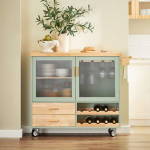 Marlow Home Co. Severns 109cm W Kitchen Island with Solid Wood Top and Locking Wheels Green 92cm H X 109cm W X 38cm D