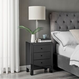 Latitude Run Mackynsie Mirrored Bedside Cabinet With 3 Drawers - Modern Luxury Bedside Table Nightstand Black 60cm H X 45cm W X 30cm D