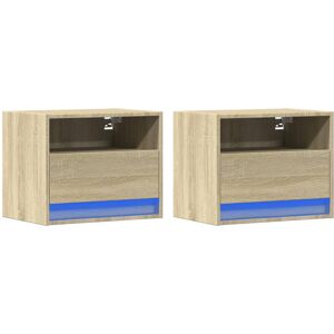 17 Stories Vidaxl wall-mounted bedside tables with LED lights. Sonoma Oak 40cm H X 50cm W X 34cm D