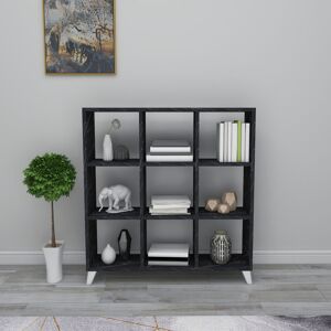 Norden Home 9 Cube Square Bookcase With Legs Cabinet Storage Shelving Display Wood Shelf Black Marble 100.3cm H X 88.2cm W X 20cm D