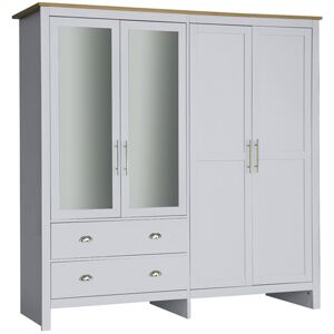 ClassicLiving 4 Door 2 Drawer Wardrobe White And Oak Grey 180cm H X 182cm W X 56cm D