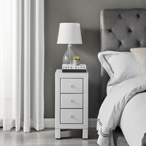 Latitude Run Nekizia Small Slimline 3 Drawer Mirrored Bedside Cabinet - Luxury Modern Bedside Table Nightstand White 60cm H X 30cm W X 30cm D