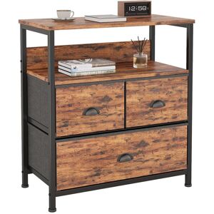Rio Bedside Table Cabinet With 3 Drawers For Bedroom, End Table Sofa Sid With Storage For Living Room, Nightstand With Metal Frame And Open Shelf, Wooden Black;Brown 63cm H X 58cm W X 29cm D
