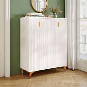 Fairmont Park Modern Ribbed Sideboard With Door Cabinet & 2 Drawers, Accent Buffet Cabinet With Adjustable Shelves, Shoe Cabinet With Gold Details White 101cm H X 83cm W X 35cm D