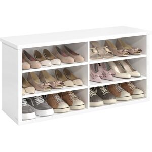 Alpen Home Shoe Bench, Storage Bench, 6 Compartments, Adjustable Shelves, For Living Room, Hallway, 29.5 X 100 X 50 Cm, Honey Brown White 12