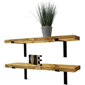 Alpen Home Set Of 2 Handcrafted Tudor Wooden Wall-Mounted Floating Shelves With Black L Brackets, Made From Solid Timber Shelf Dark Oak 4.5cm H x 140cm W x 22cm D