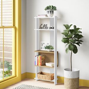 Zipcode Design Bizzell 4 Tier Geometric Bookcase Modern Display Unit for Living Room or Home Office White/Oak 165cm H x 59cm W x 26cm D