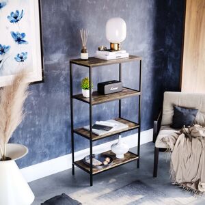 Borough Wharf Sylvie 4 Tier Industrial Style Bookcase Living Room Shelving Unit With Metal Frame Dark Wood 111cm H X 60cm W X 30cm D
