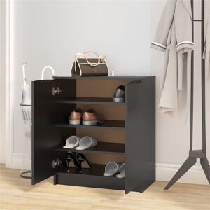 Latitude Run Shoe Cabinet Engineered Wood Hall Shoe Holder Cupboard Organiser Shelf Black