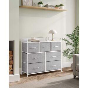 Borough Wharf Chest Of Drawers, Bedroom Cabinet, 7 Fabric Drawers With Handles, Metal Frame Dove Grey/White