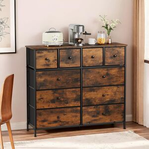 Borough Wharf Chest Of Drawers With 10 Fabric Drawers, Wooden Top, Metal Frame, Suitable For Bedroom, Living Room, Children's Room, Office, Hallway, Hallway (Retro) Brown/Black 89cm H X 104cm W X 29cm D