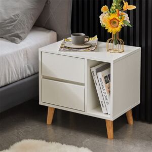 Corrigan Studio Bedside Table With 2 Drawers And 1 Open Shelf Modern Nightstand With Wooden Legs Storage Cabinet For Bedroom Home Furniture White 46.5cm H X 50cm W X 34cm D