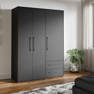 17 Stories Mijah 3 Door Wardrobe Matte Black 200.1cm H X 144.4cm W X 58.8cm D
