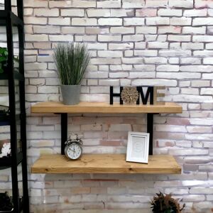 Borough Wharf Choudhary Double Rustic Shelves Wall-Mounted Brackets Kitchen Decor Rustic Pinewood 22cm H x 40cm W x 22cm D