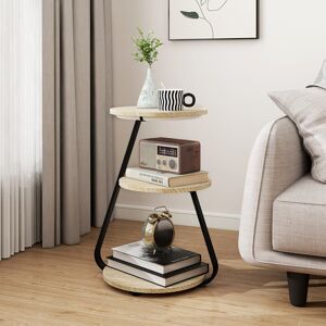 17 Stories LED Light, Bedside Table End Table With 3 Shelf, 34cm Desktop Side Table Beige 60.5cm H X 43cm W X 36cm D