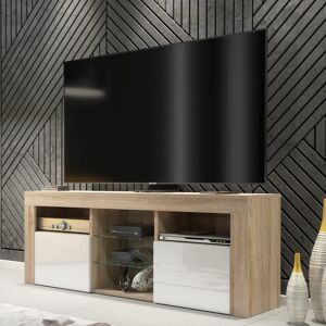 17 Stories 145cm Searah Tv Unit - Sideboard With White High Gloss Doors & Storage Medium Wood/White 48