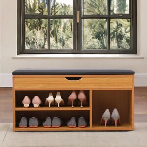 Borough Wharf Pine Wooden Shoe Rack Bench with Cushion Shoe Organiser Storage Shelves Storage Compartment Natural Wood 7