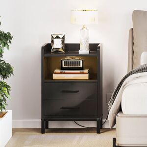 Metro bedside Table with 2-Drawer,Bedside Cabinet with LED Light Strip Black 451.61cm H X 277.42cm W X 258.06cm D