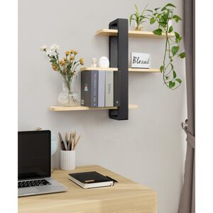17 Stories Floating Shelves For Wall Mounted Shelving Unit All Pine Wood 50CM 3 Tier Large Shelf For Bedroom Living Room Office Bathroom Home Decoration Storage Brown/Black 58cm H X 50cm W X 12cm D