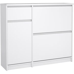 Brayden Studio Aveon Shoe Cabinet With 2 Shoe Compartments, 1 Door And 1 Drawer In Jackson Hickory Oak White High Gloss 12