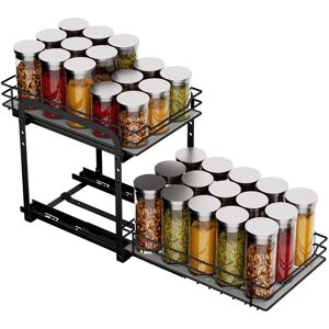 Belfry Kitchen Pull Out Spice Rack, 2-Tier Spice Rack With Adjustable Height, Spice Rack For Inside Cupboard, Metal Kitchen Cupboard Organiser,Storage Rack For Insid Black 23cm H x 18.2cm W x 26.4cm D