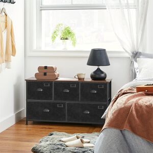 Borough Wharf Fabric Chest Of Drawers, Bedroom Storage Unit, Wide Dresser Cabinet With 5 Drawers For Closet Living Room, Metal Frame, Industrial, Rustic Brown And B Black;Brown 55cm H X 100cm W X 30cm D
