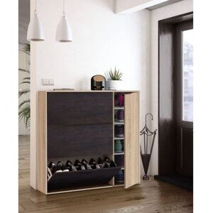 Ebern Designs Marcos Oak Effect And Oxido Dark Brown Shoe Rack Cabinet – Wooden Space-saving Organiser For 20-25 Pairs Oak Effect and Dark Brown 25