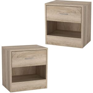 17 Stories Set of 2- Small Modern Single Drawer Wooden Bedside & Nightstand Storage Table Antique Oak 41cm H X 39cm W X 28cm D