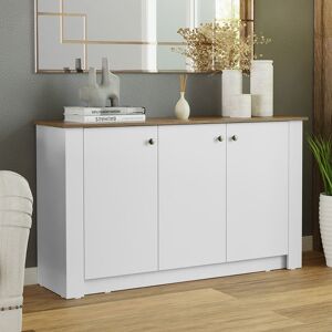 Metro Calijah Sideboard Buffet Storage Utility Cabinet with 3 Doors 53 Inch Wooden Organization Entryway Unit for Dining Room, Living Room, Bedroom - White/ 78cm H X 135cm W X 38cm D