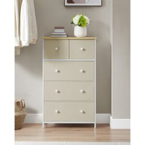 Borough Wharf Chest Of Drawers, Fabric 5-Drawer Storage Organiser Unit, Dresser, For Living Room, Hallway, Nursery Camel Yellow/Cream White 93cm H X 56cm W X 30cm D