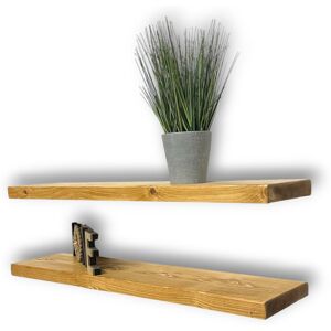 Brambly Cottage Set Of 2 Handcrafted Floating Wall Shelves With Invisible Brackets Perfect For Kitchen Decor And Storage Rustic Pine 4.5cm H x 140cm W x 22cm D