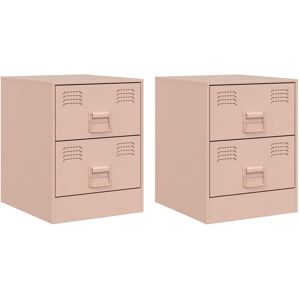 Vidaxl Bedside Cabinets 2 Pcs White 34.5X39x44 Cm Steel Pink 44cm H X 34.5cm W X 39cm D