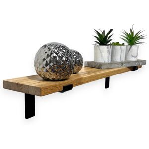 Borough Wharf Oak Wooden Shelf Wall-Mounted Floating Rustic, 22Mm With Down Brackets Oak Wood 2.2cm H x 60cm W x 14.5cm D