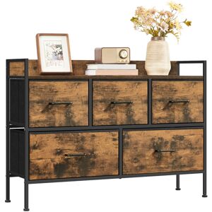 Borough Wharf Akimi Chest Of Drawers For Bedroom, 5 Fabric Drawers With Handles, Storage Organiser Unit, For Living Room, Hallway, Steel Frame, Rustic Brown And Ink Ink Black;Rustic Brown 70cm H X 98.2cm W X 29cm D