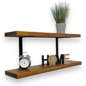 Borough Wharf Choudhary Double Rustic Shelves Wall-Mounted Brackets Kitchen Decor Tudor Oak 45cm H x 80cm W x 22cm D