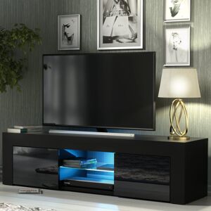 Metro Tv Unit 130cm Sideboard Cabinet Cupboard Tv Stand Living Room High Gloss Doors Black 48
