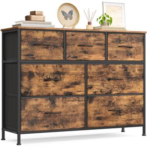 Borough Wharf Chest Of Drawers, 7 Storage Drawers Bedroom, Storage Unit, Steel, MDF, Non-Woven Fabric, For Bedroom, Closet, Hallway, Living Room, Rustic Brown And I Black;Brown 73.7cm H X 98.8cm W X 30cm D