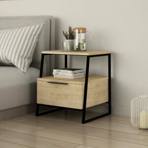 Wade Logan Aires Modern Bedside Table 45 x 40 x 50 cm Drop Door Cabinet with Metal Frame Oak 50cm H X 45cm W X 40cm D