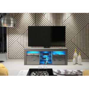 Metro Modern Tv Unit 145cm Cabinet Sideboard Tv Stand High Gloss Doors With Free Led Grey 48