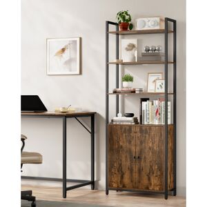 Borough Wharf 6-Tier Bookcase, Tall Bookshelf With Door, Metal Frame, Adjustable Shelves, 24 X 60 X 159.5 Cm, Living Room Bedroom Rustic Brown/Ink Black 60cm W X 24cm D