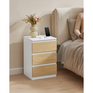 17 Stories Bedside Table With Charging Station, Side End Table With 3 Drawers, 2 AC Outlets, 2 USB Ports, Bevelled Drawer Fronts, For Living Room, Bedroom, Study White 966.83cm H X 655.47cm W X 573.56cm D
