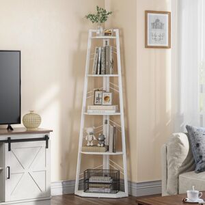 17 Stories 5-Tier Corner Bookcase With Geometric Metal Frame White 160cm H X 35cm W X 35cm D