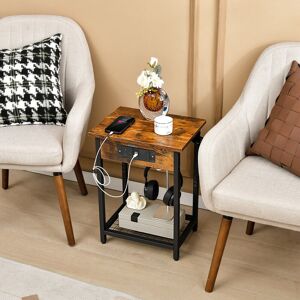 Borough Wharf Set Of 2 2-Tier Nightstand Bedside Sofa Table Storage Unit W/Charging Station Brown 54cm H X 40cm W X 30cm D
