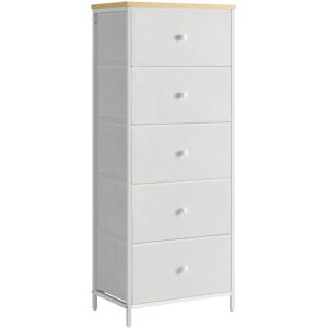 17 Stories Chest Of Drawers Bedroom, Drawer Storage Unit, Dresser With 5 Fabric Drawers, Metal Frame, Tall And Slim, For Closet, Dove Grey And Cream White White/Beige 112.3cm H X 45cm W X 29.8cm D