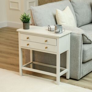 ClassicLiving 2 Drawer Modern Bedside Table With Clear Glass Shelf, 60cm Wooden Storage Cabinet, Console Table White 60cm H X 60cm W X 30cm D