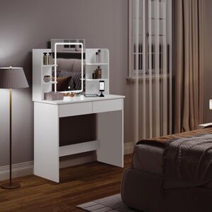 17 Stories Dressing table with LED lighting, adjustable brightness, 2 USB ports, dressing table with mirror, 2 drawers, 4 open shelves, make-up table for the bed White 125cm H X 90cm W X 40cm D
