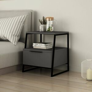Wade Logan Aires Modern Bedside Table 45 x 40 x 50 cm Drop Door Cabinet with Metal Frame Anthracite 50cm H X 45cm W X 40cm D