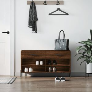 Alpen Home Shoe Bench High Gloss White 102X35x55 Cm Engineered Wood Brown Oak 8