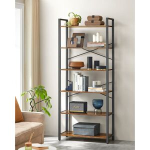 Borough Wharf 6 Tier Bookcase With Steel Frame, Free Standing Shelf, Living Room, Bedroom, Office, 30 X 80 X 186 Cm, Industrial Design, Black Ink Rustic Brown/Black