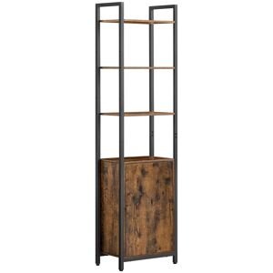 Borough Wharf 6-Tier Bookcase, Tall Bookshelf With Door, Metal Frame, Adjustable Shelves, 24 X 40 X 159.5 Cm, Living Room Bedroom, Ebony Black And Ink Black Rustic Brown/Ink Black 40cm W X 24cm D
